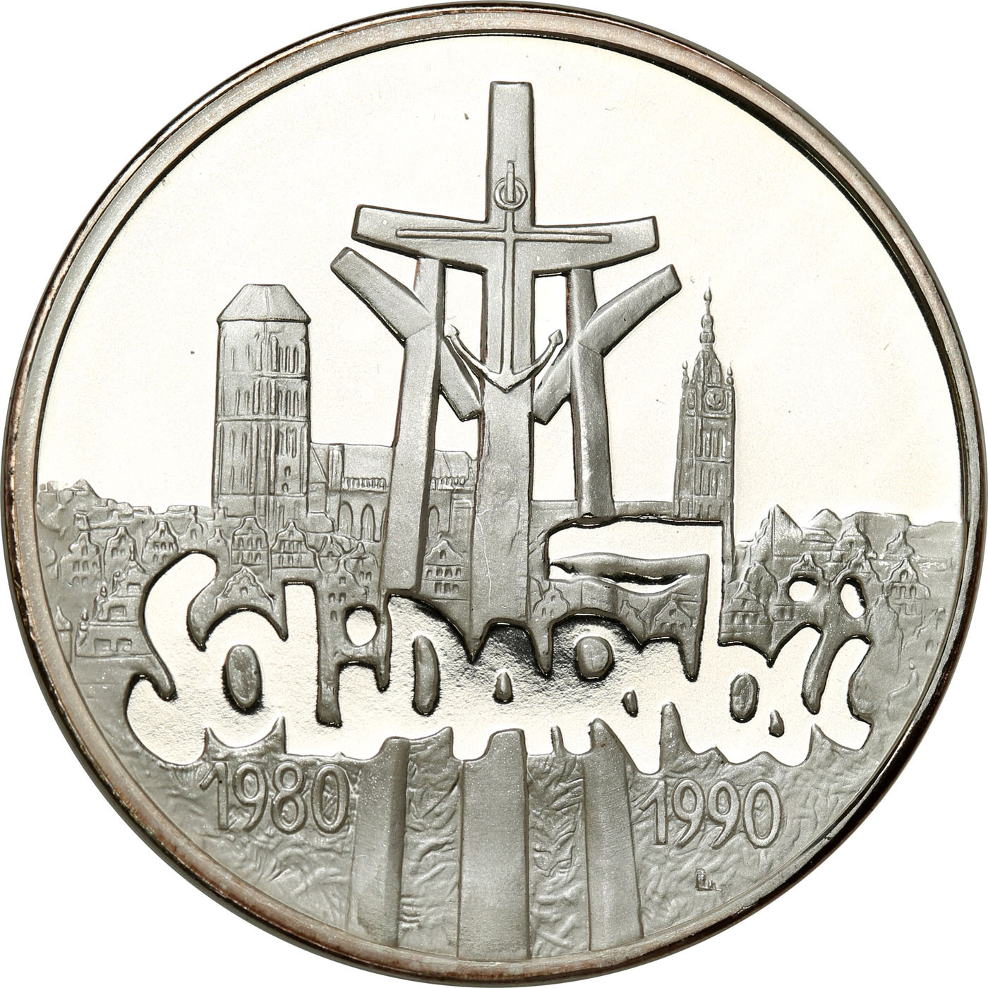 III RP. 100.000 złotych 1990 Solidarność - STEMPEL LUSTRZANY